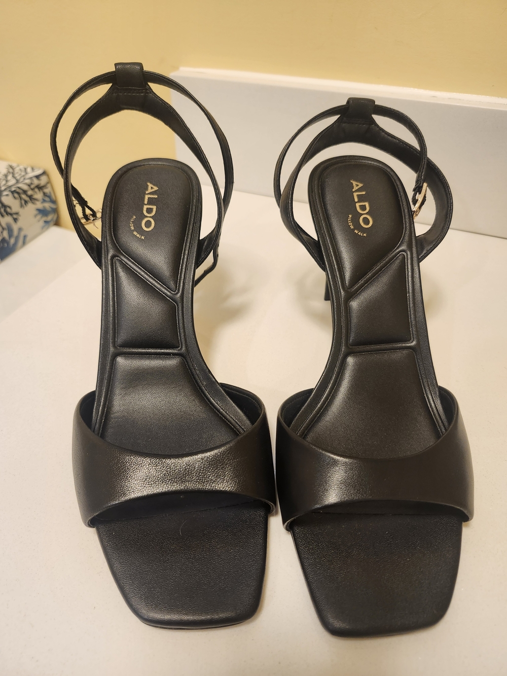 Aldo Black Square-Toe Strappy Heel Sandals